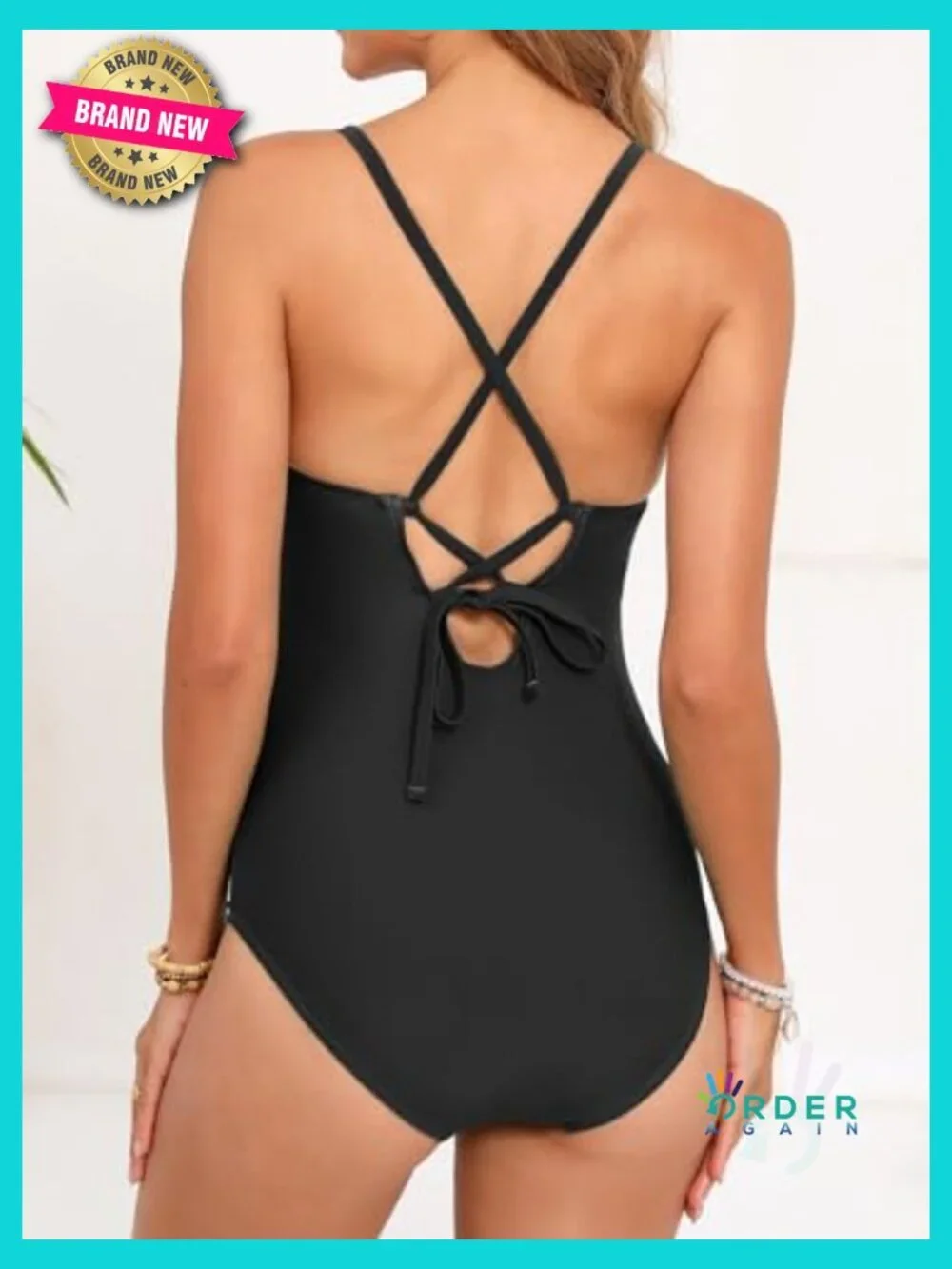 Scoop Neck Maternity Swimsuit Scalloped Lace Up Back Criss Cross Tie One Piece